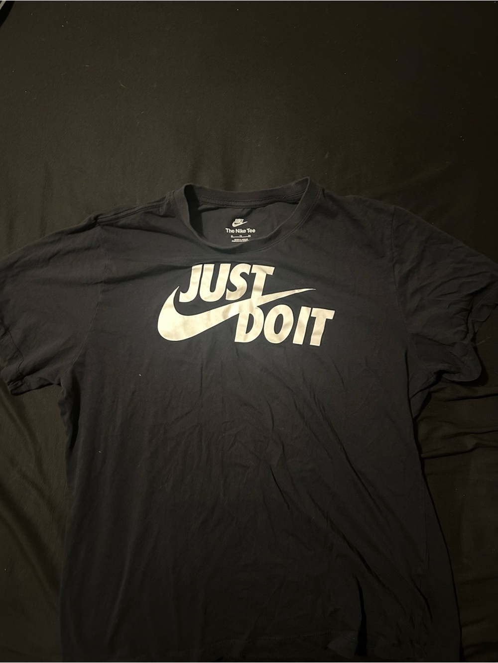 Nike Black T-Shirt with White "Just Do It" Swoosh Logo